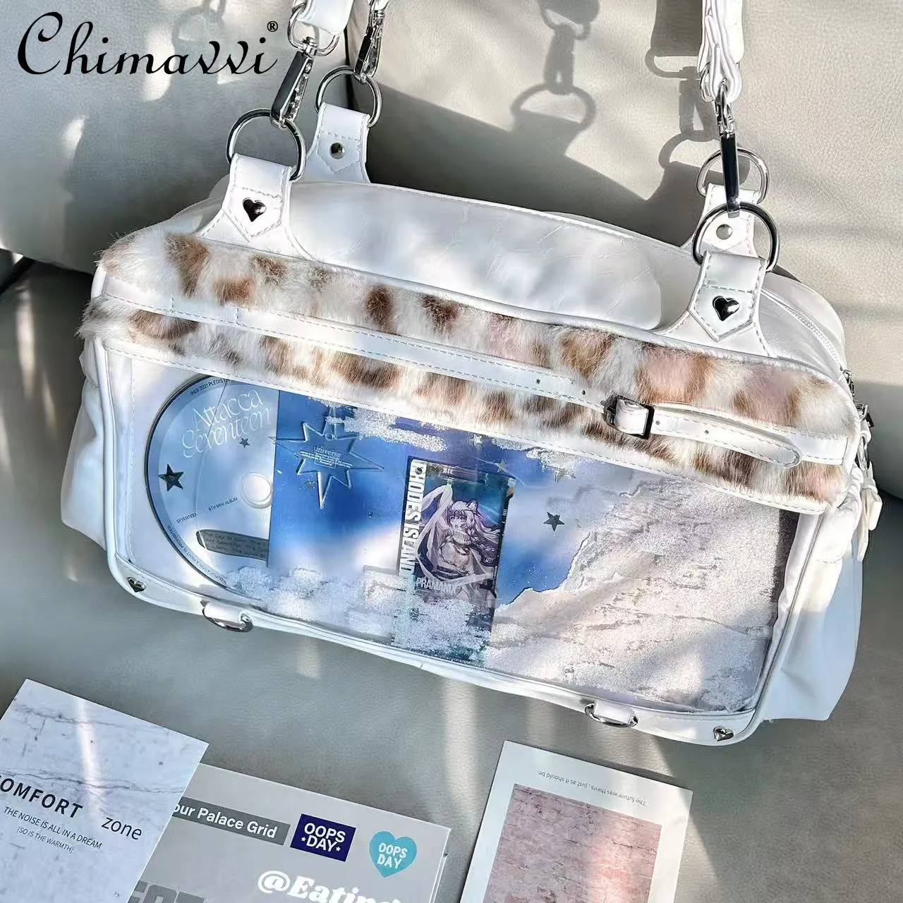 Original Leopard Print Patchwork Sweet Cool Pain Bag Japanese New Anime Exhibition Versatile Sweet Cool Girl Kawaii Shoulder Bag