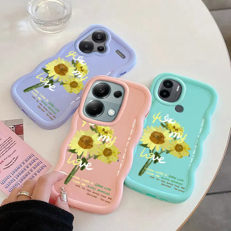 Custodia moda pittura a olio fiore per Redmi NOTE 10 11 10C 12 12C 13 PRO 13C A2 A3 PLUS Soft Coque Cover ondulata Shell Girl