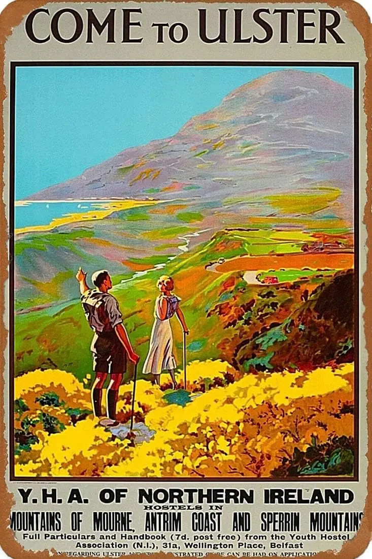 TYmall Retro Tin Wall Plaque Come to Ulster Belfast Ireland Irish Great Britain Vintage Travel Art Print Vintge Metal Poste sign