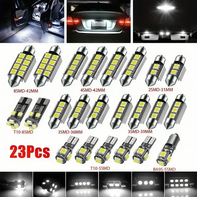 23pcs Car LED Light Kit: T10 Interior & License Plate Bulbs, Dome Reading Lights, Vehicle Door & Trunk Lamp Set, 12V LED Lights,
