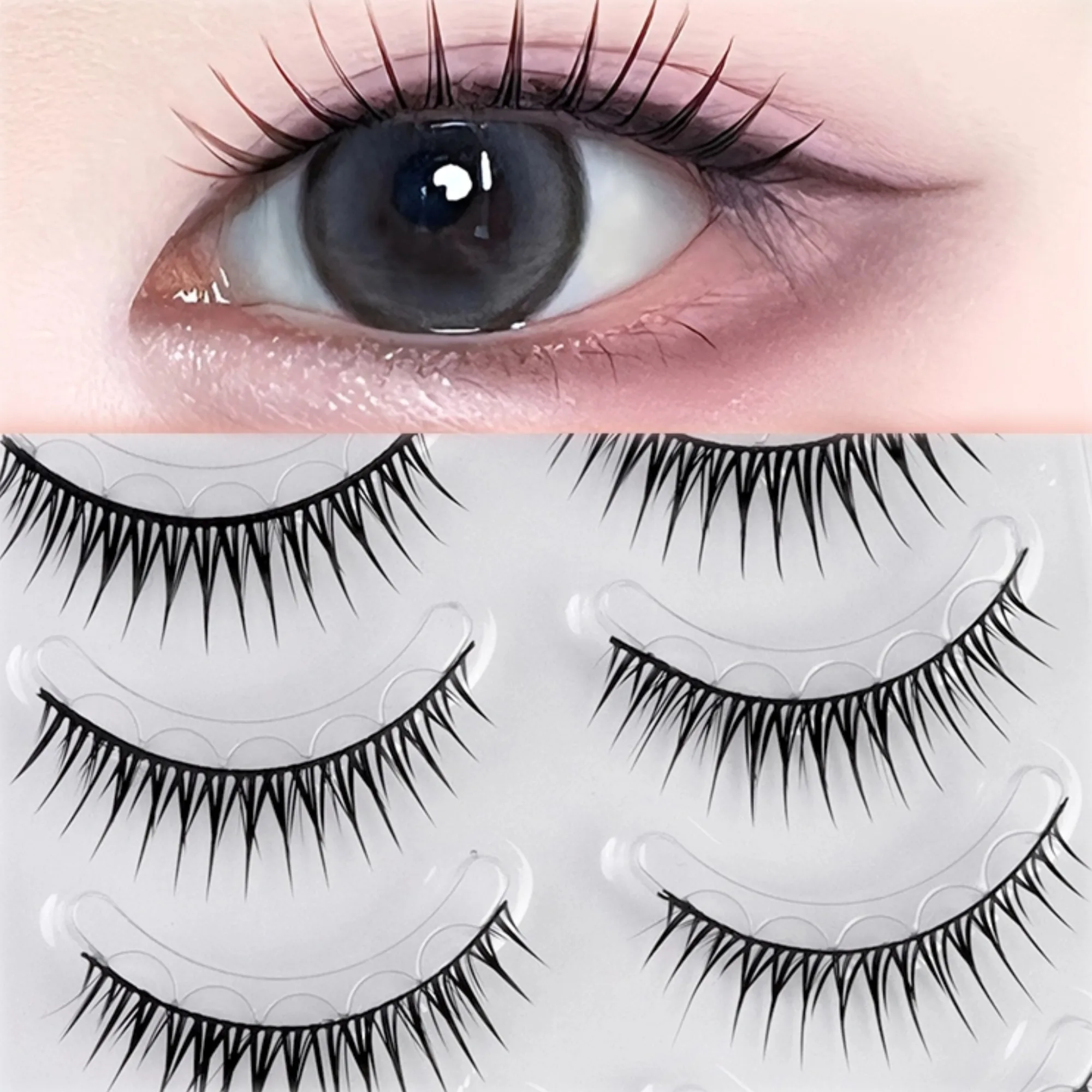 5 pares de pestañas postizas de tira completa sin pegamento, pestañas postizas naturales de estilo mangá coreano, pestañas postizas DIY reutilizables