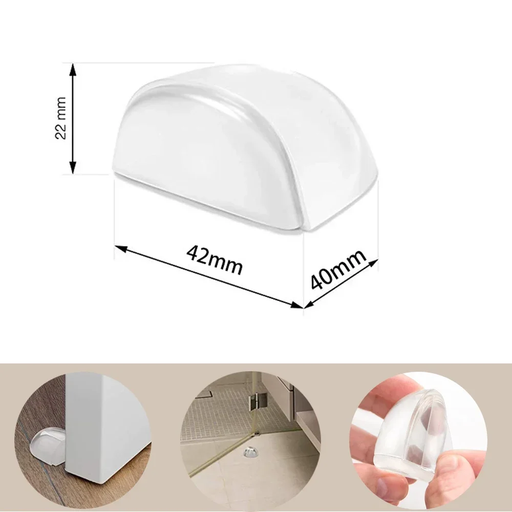 4pcs Transparent Acrylic Door Stopper No Need Punch Self Adhesive Door Holder Door Stop for Home Office Protect Walls Furniture