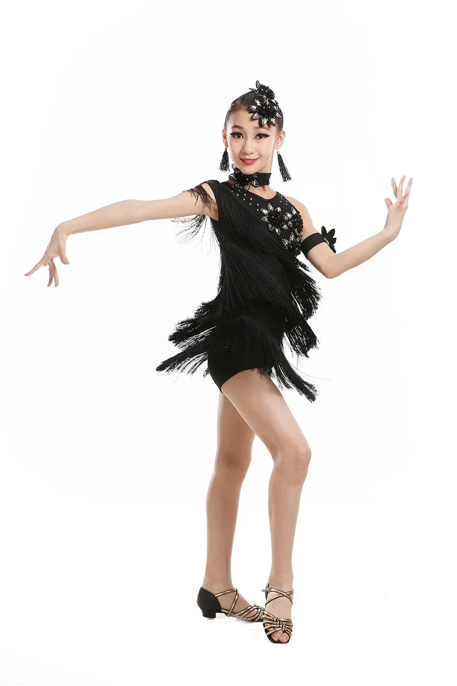 

child tassels Latin Dance Ballroom Girls Samba salsa dresses sequin Costumes Children white tango dress for kids latino cha cha