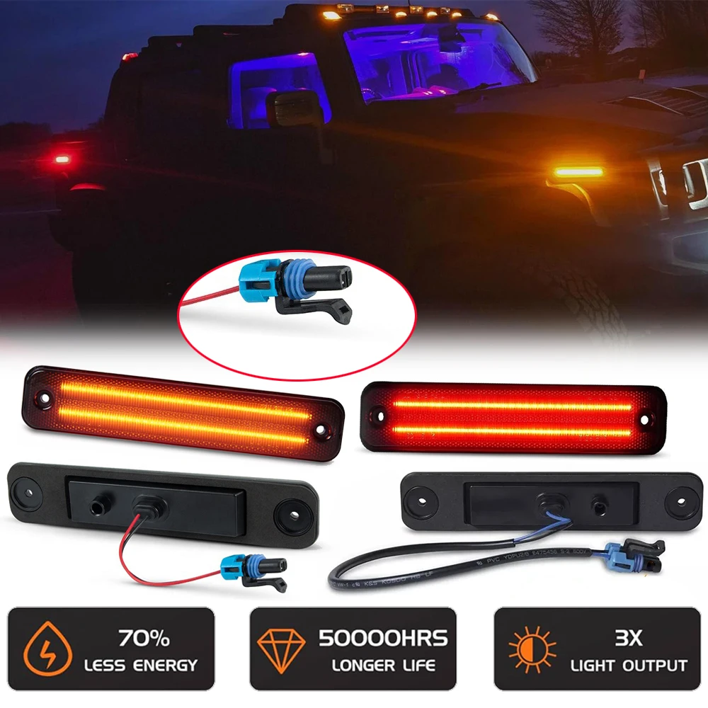 

4 шт. передний и задний светодиодный боковой габаритный фонарь на крыло, дымчатый указатель поворота, предупреждающий отражатель для Hummer H2 2003-2009 OEM # 15114677 Canbus