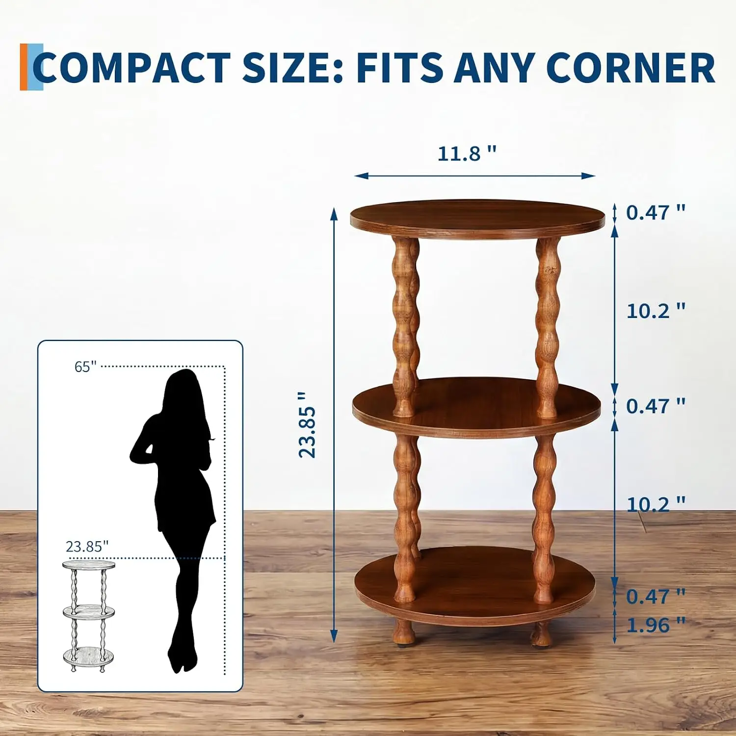 3-Tier Layer Circular Side Table Multi-functional Tool Hanging Floor Shelf Artistic Coffee Table Space-saving Sofa Side Table  for Living Room Bedroom Office Nursery