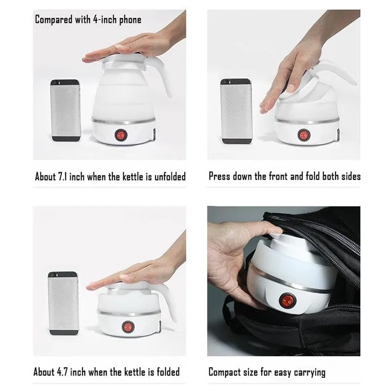 B47B-Quick Heating, Auto Shut-Off, Portable Silicone Electric Kettle For Travel-Collapsible, 0.6L UK Plug