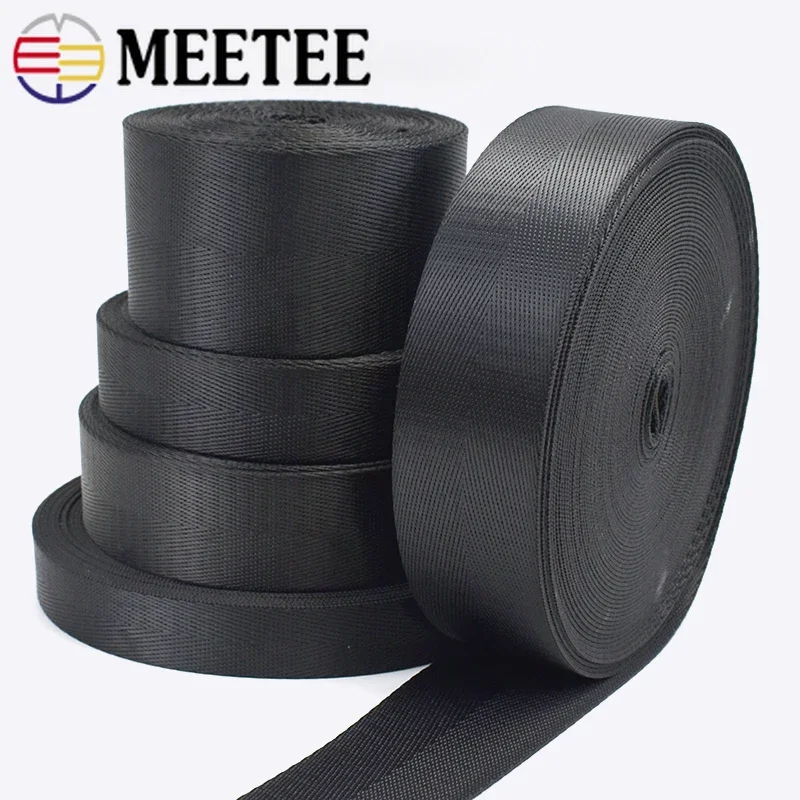 Meetee 5Meters 20/25/32/38/50mm Nylon Black Webbing Tape Herringbone Pattern DIY Backpack Strap Seat Belt Sewing Accessories