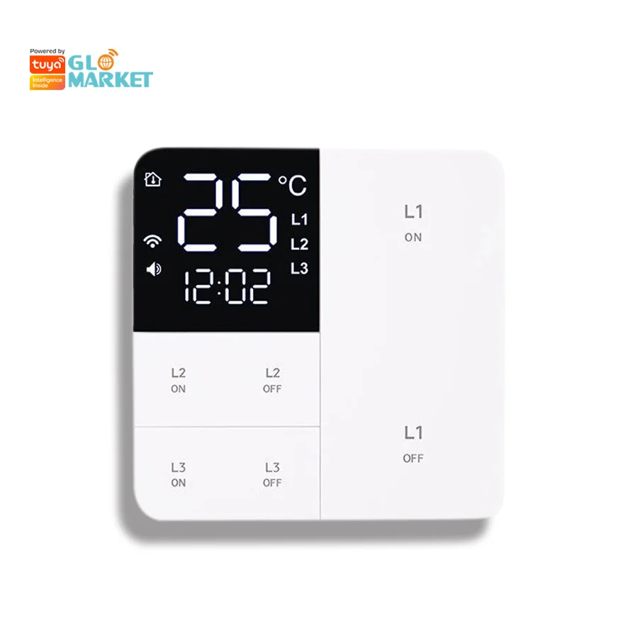 

Glomarket Tuya Wifi Smart Wall Light Switch 1/2/3 Gang Support Voice/app/touch Control With Temperature Display Screen