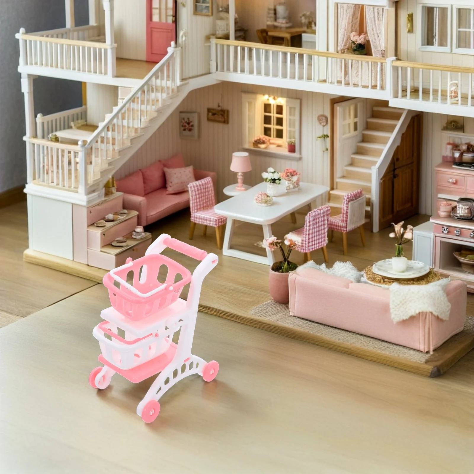 8 個子供用シミュレーションショッピングカート食料品ミニスーパーマーケットハンドヘルドトロリーおもちゃプラスチック子供幼児ショッピング