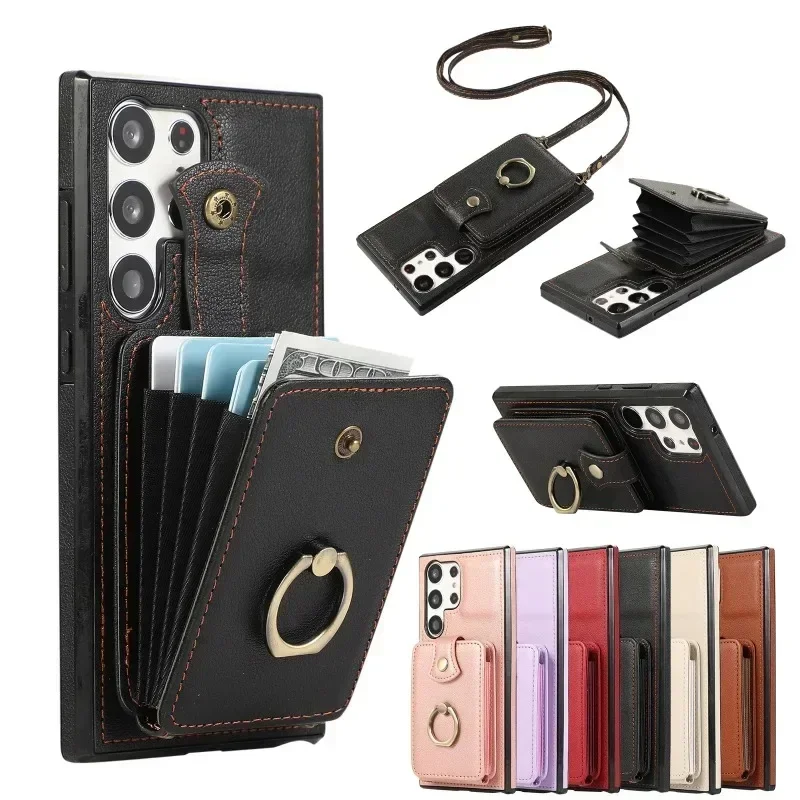 Crossbody Leather Phone Case for Samsung S23 FE S24 S22 Plus Note 20 Ultra A15 A33 A25 A54 A14 A34 Ring Wallet Card Holder Cover