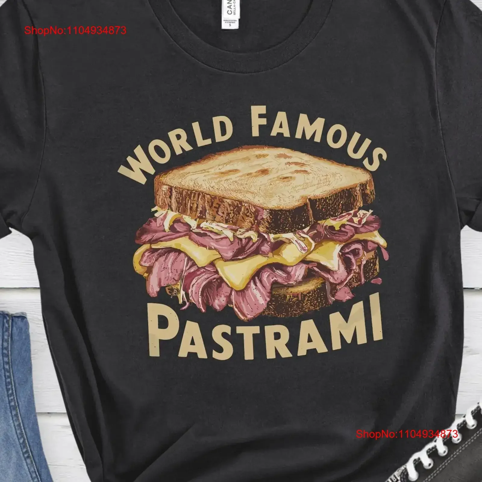 Camiseta de Pastrami de fama mundial, comida divertida, sándwich, comida, restaurante, Vintage para él, moda estirada lavada vintage ligeramente