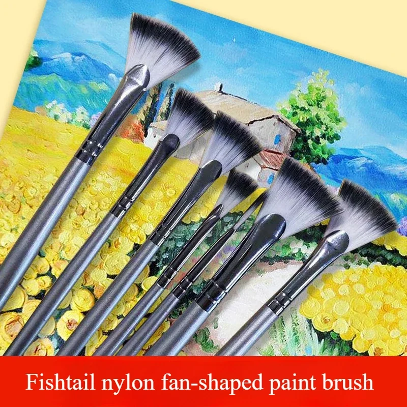 Beginer Fishtail Nylon Fan-shaped Paint Brush Not Split and Shed Hairs for Gouache Watercolor Acrylic Oil Painting Art Supplies