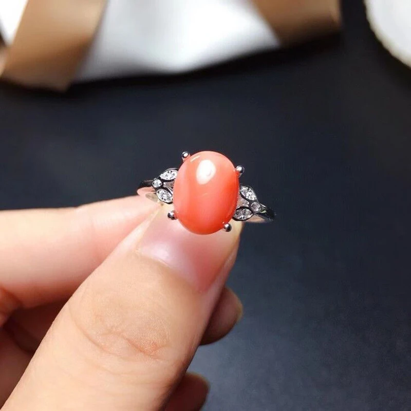 MeiBaPJ The Spirit of the Sea Precious Natural Pink Coral Gemstone Ring for Women Real 925 Sterling Silver Fine Wedding Jewelry