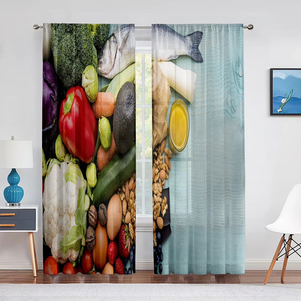 2 panel Vegetable Cucumber Tomato Carrot Printed Curtain for Bedroom Living Room Kitchen Window cortinas W500H250 Big Size