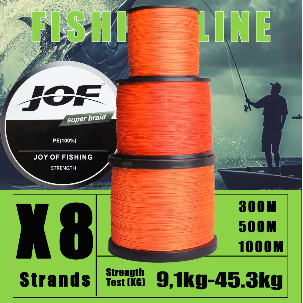 JOF 8-Strang 300M-1000M Multifilament PE Angelschnur Extrem Stark ​ 8-fach geflochtener, verschleißfester Draht, 20~100LB, für Angler Pesca