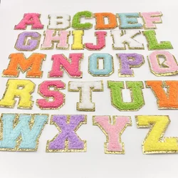 5.5CM Chenille Letter Patches Iron on For Cloth Towel Embroidered ABC Alphabet Sequins Heat-adhesive Applique for DIY Accessory