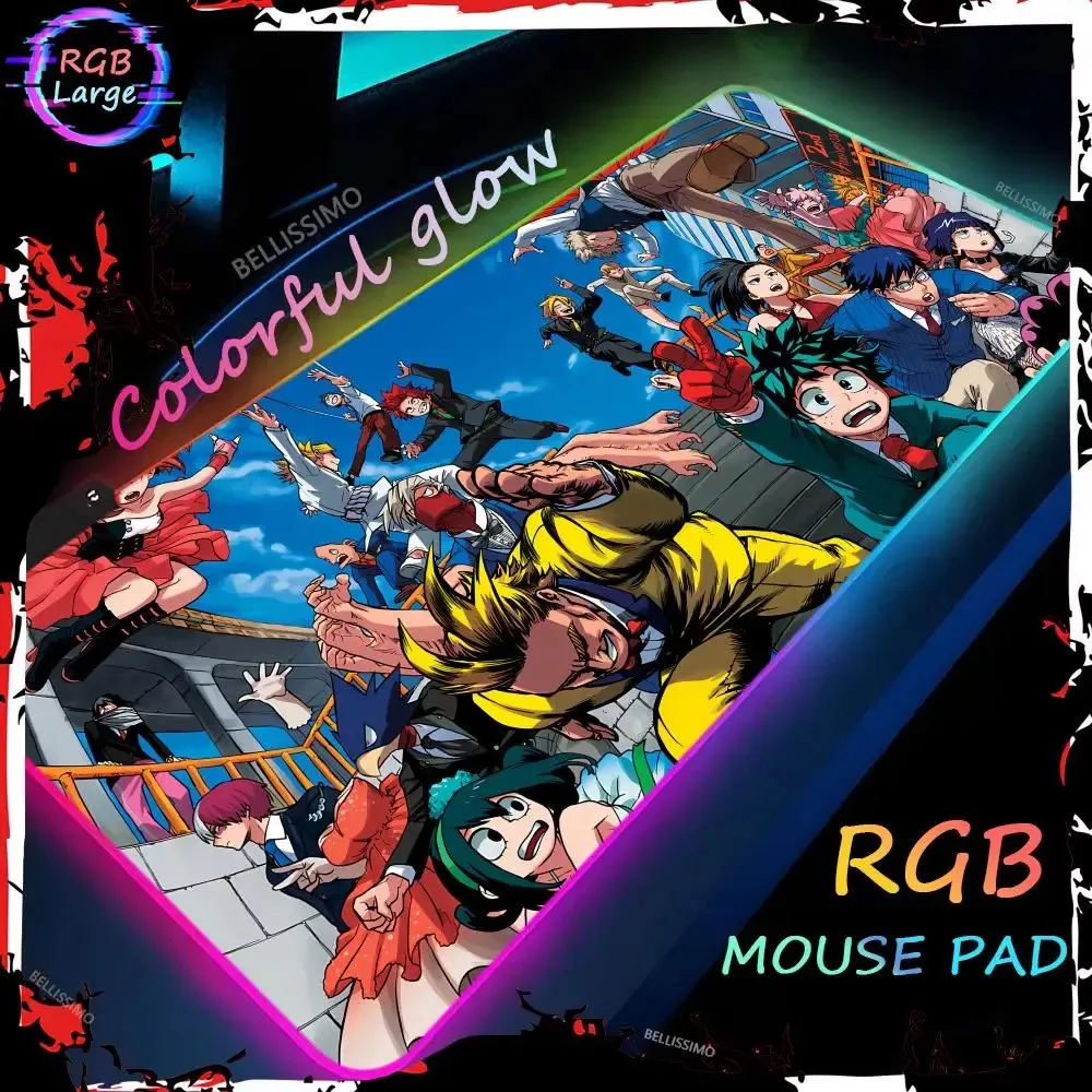 RGB Rubber XXL Mouse Pad My Hero Academia MousePad Game Accessories LED Gaming Keyboard Accessory Pad Luminous Computer Desk mat