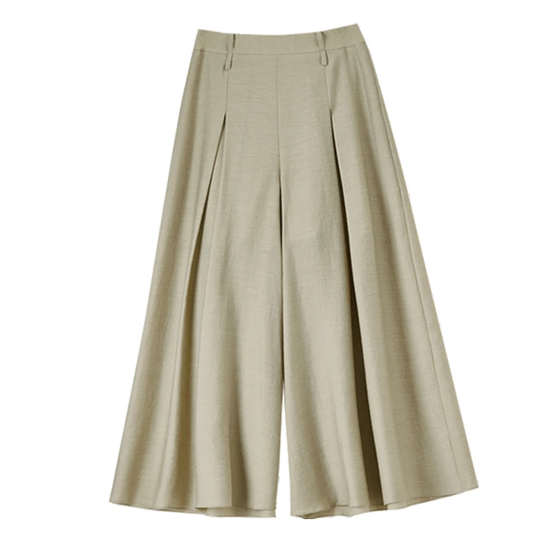 SENTUBILA Women's Solid Skirts Pants 2025 Elegant Casual Comfort High-Waist Wide-Leg Pants Ankle Length Trousers Lady 152K59026