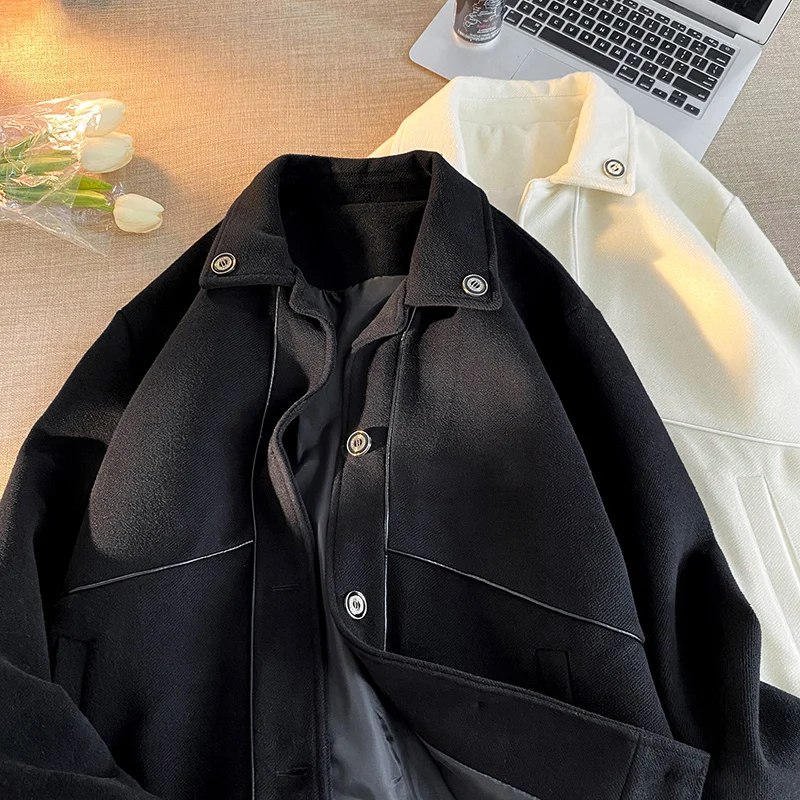 

Men's Woolen Jaet Thi Autumn Winter Faion Casual Classic Sle Long Sve Coat for Youth Anti-Wrinkle Easy Care Clothing