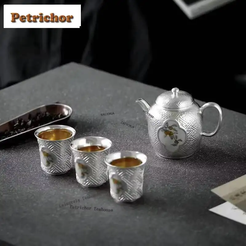 Creative Persimmon Ruyi Teapot Set Boutique Gilt Sier Master Cups Aesthetic Tea Ceremony 1 Pot 3 Teaware Collection