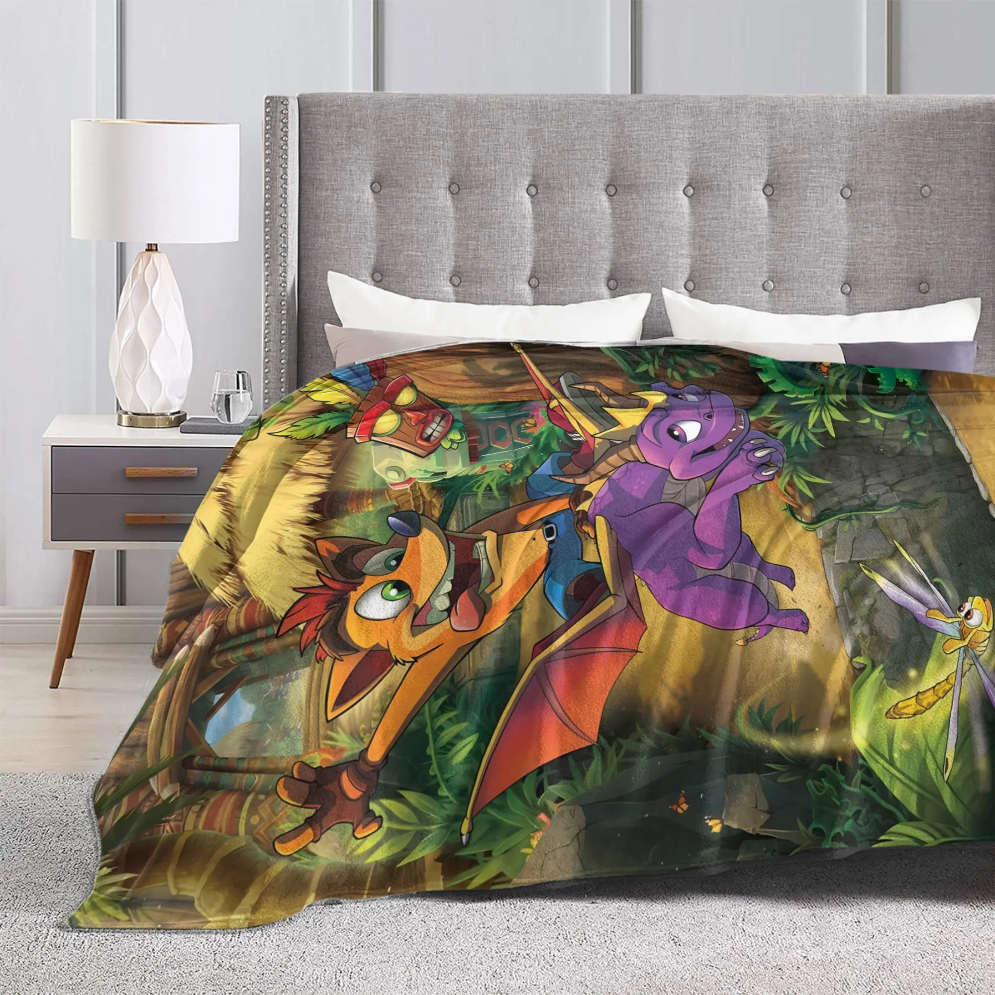 Crash Bandicoot Dragon Fly Flannel Blanket Winter  Soft Throw Blanket for Boy Girl Couch Chair Funny Bedspread Sofa Bed Cover