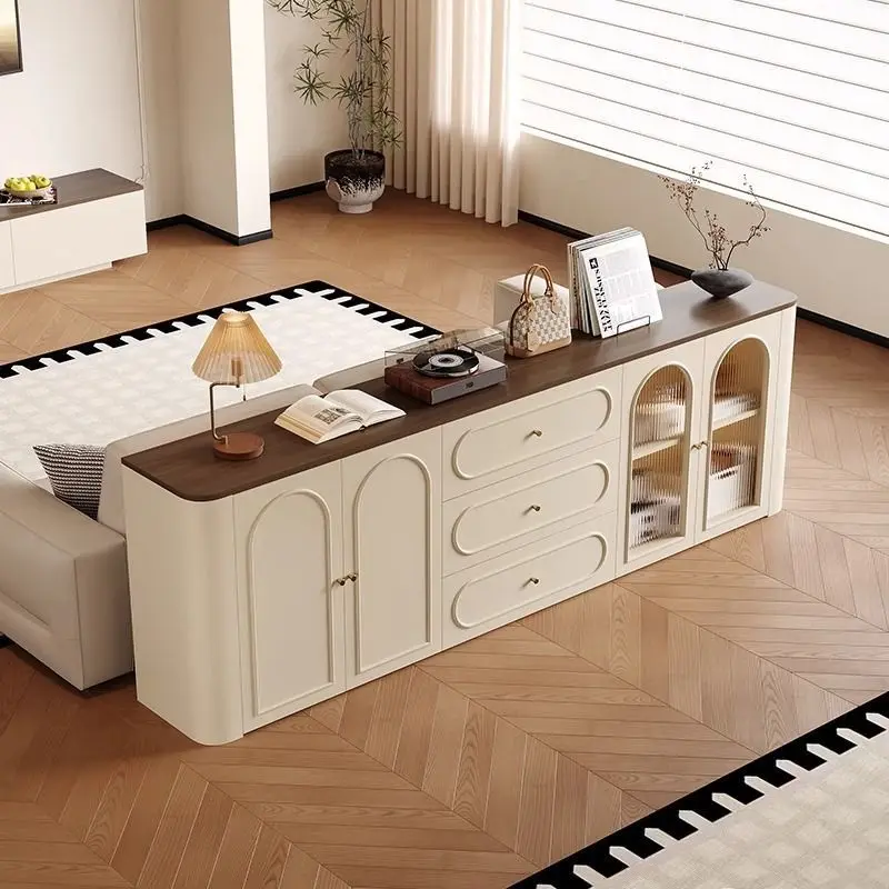 French retro dining side cabinet, chest cabinet integrated against the wall, locker, small apartment, high-end living room, lock