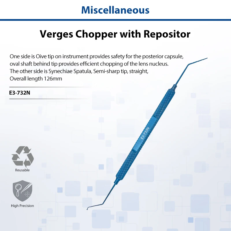 Verges Chopper with Repositor Combined Phaco Chopper & Nucleus Repositor Titanium Alloy Ophthalmology Surgical Tool