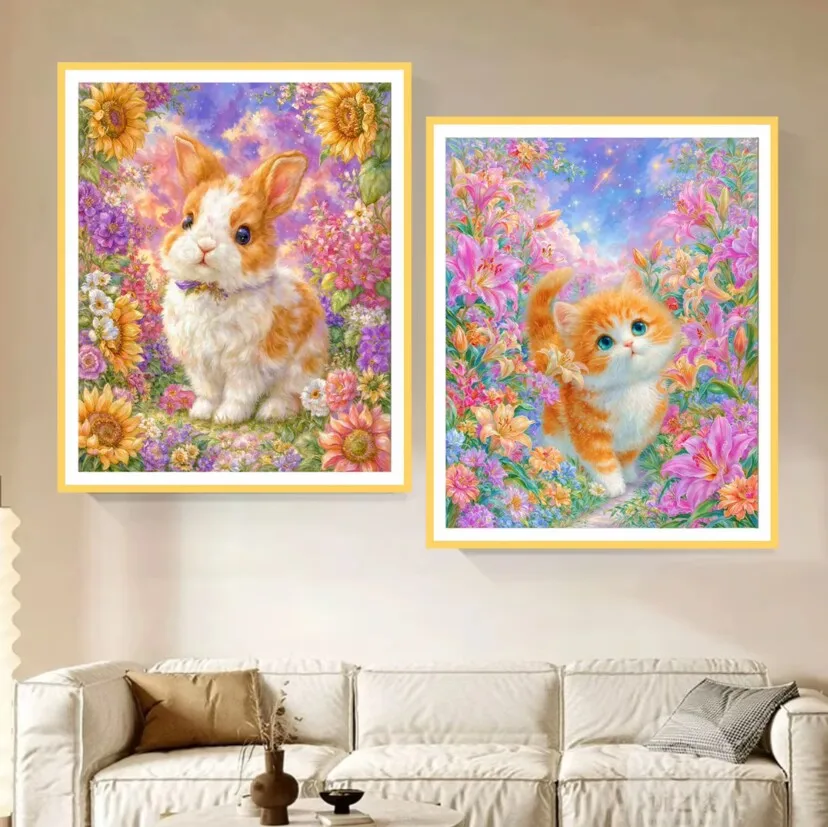 

9ct 65x80 см кролик кошка вышивка DIY печатный набор вышивка крестиком набор для рукоделия домашний декор поделки с иглами цветы