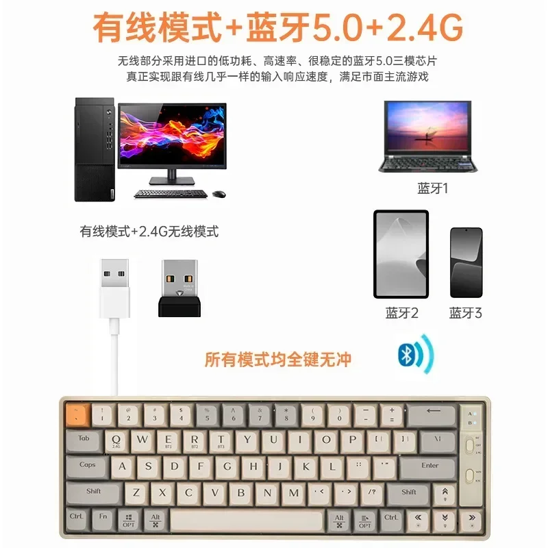 Imagem -05 - Teclado Mecânico Usb 2.4g sem Fio Bluetooth Teclados Gamer Hot Swap Rgb Backlit Escritório para pc 65 Chaves Langtu-gk65