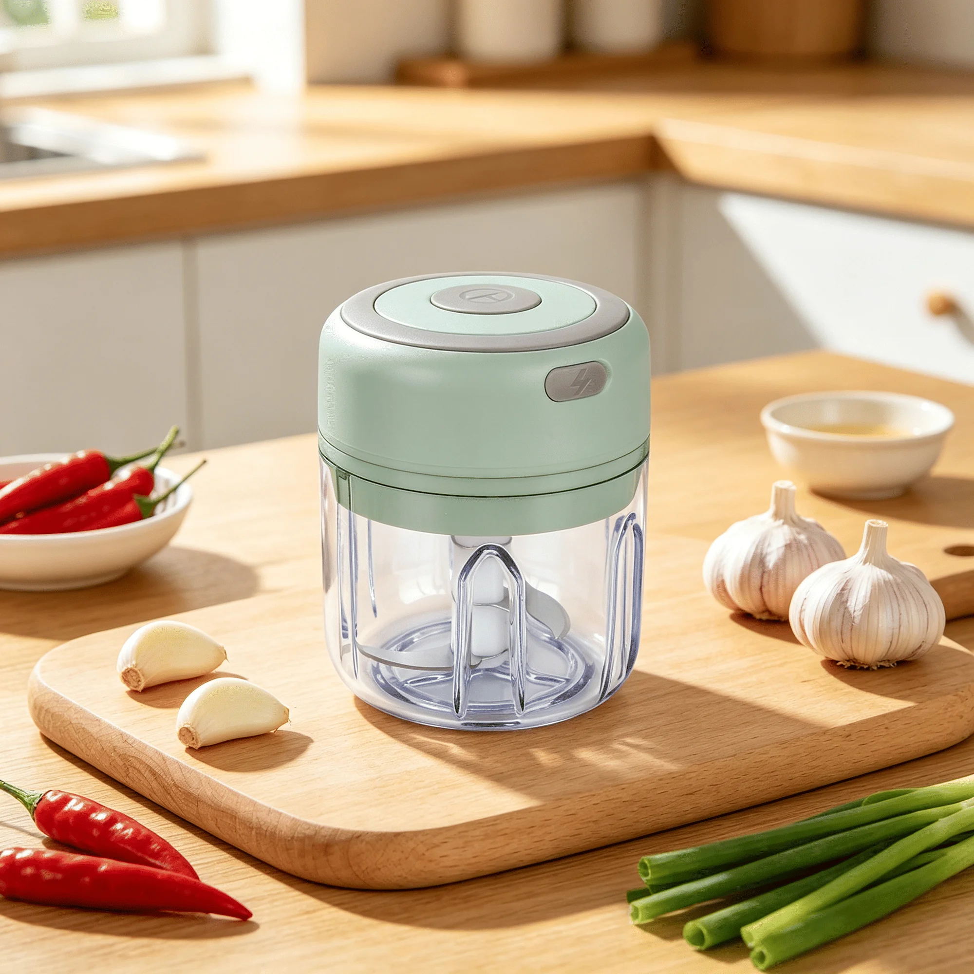 Portable Mini Electric Garlic Chopper, Rechargeable Small Food Processor with 304 Stainless Steel Blade, Detachable Design for C