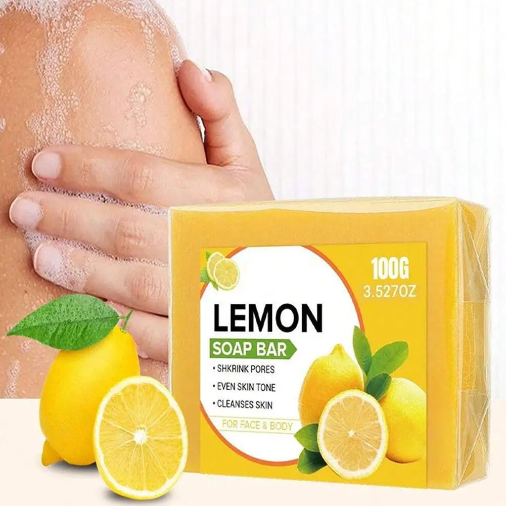 100g sabun asam Kojic kunyit Lemon alami mencerahkan Minyak kusam perawatan kontrol bersih kulit meningkatkan kulit wajah B8Y4 lembut