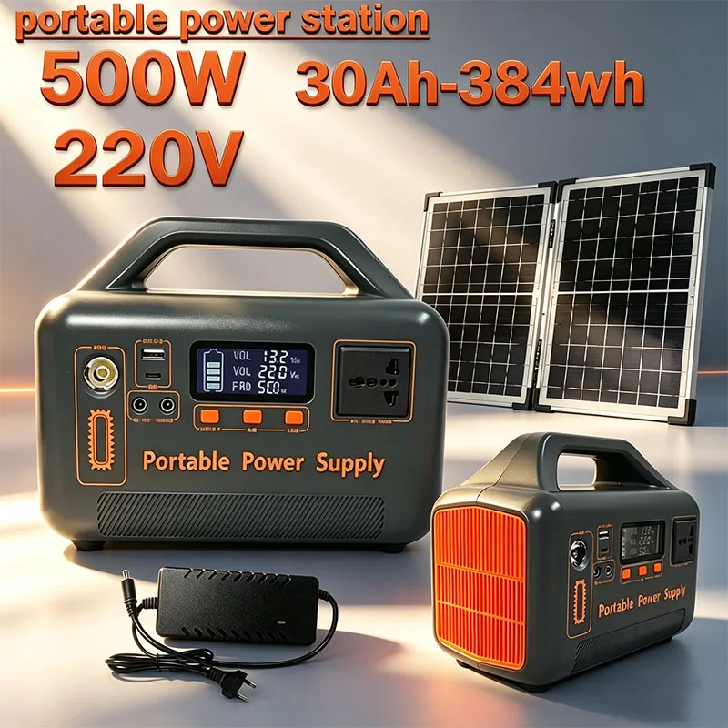 

500W portable power supply, 384Wh lithium iron phosphate battery, AC 220V DC12V-IN/OUT suitable for various outdoor uses