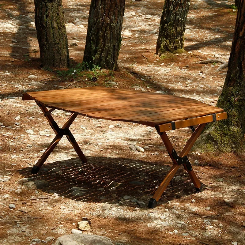 Outdoor Camping Octagonal Folding Table Portable Egg Roll Table Camping Tools Large Capacity Solid Wood Barbecue Table