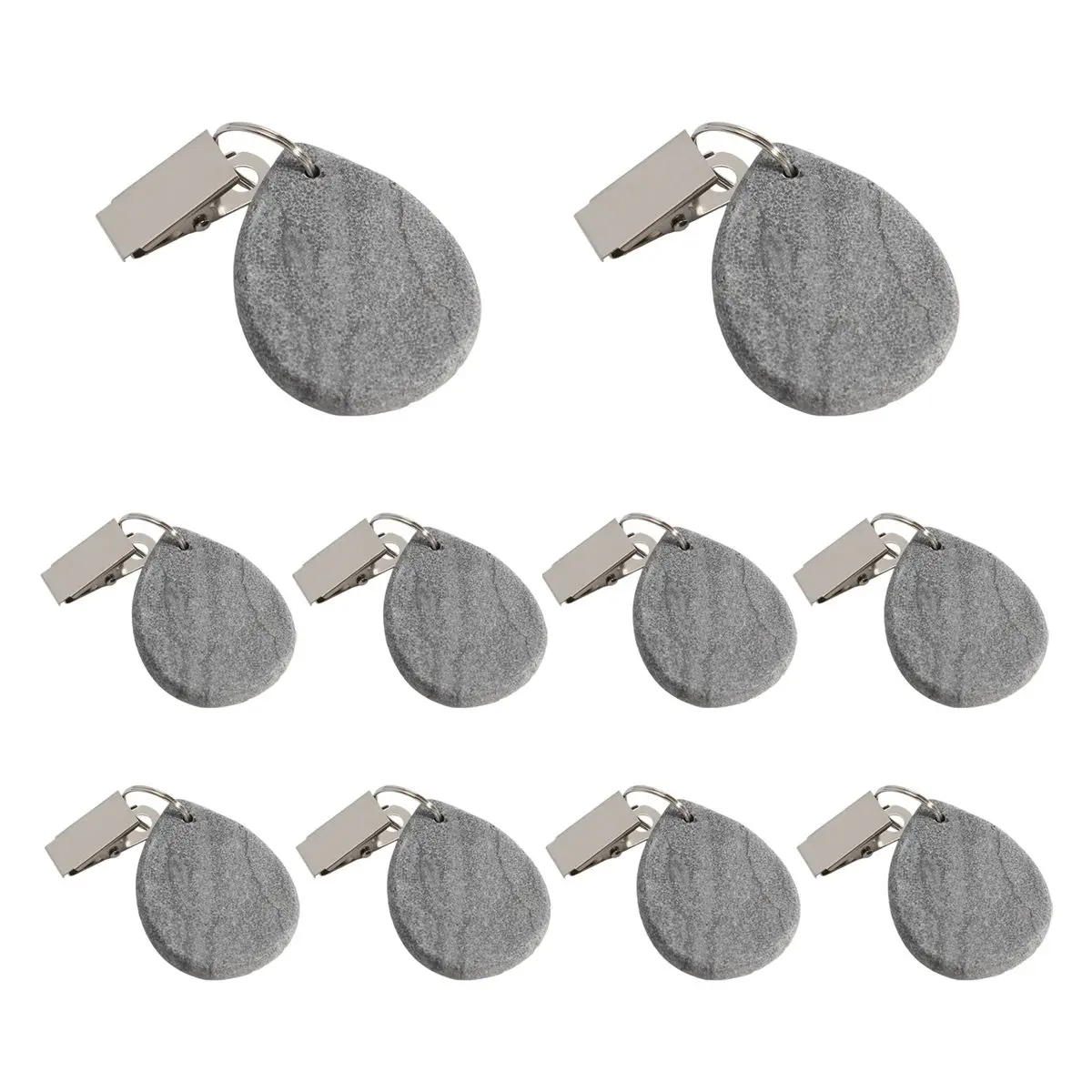 giftnew 10-Piece Set of Light Gray Marble Tablecloth Weights with Teardrop Pendants and Stainless Steel Clip for Outdoor Picnics
