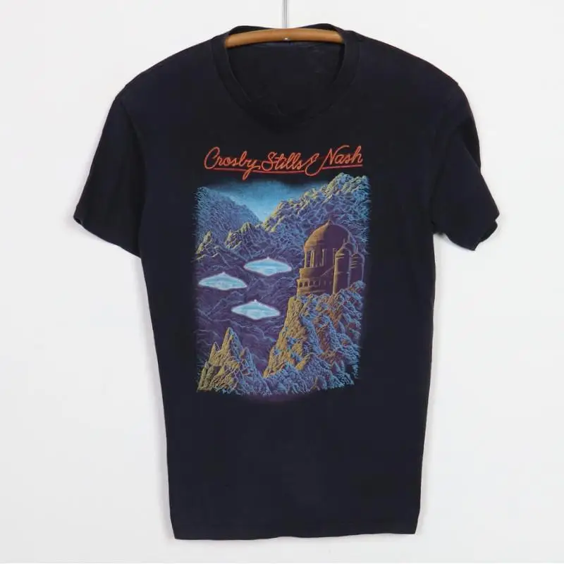 Хлопковая черная футболка Vtg Crosby Stills Nash and Young Daylight Again Tour MM1071