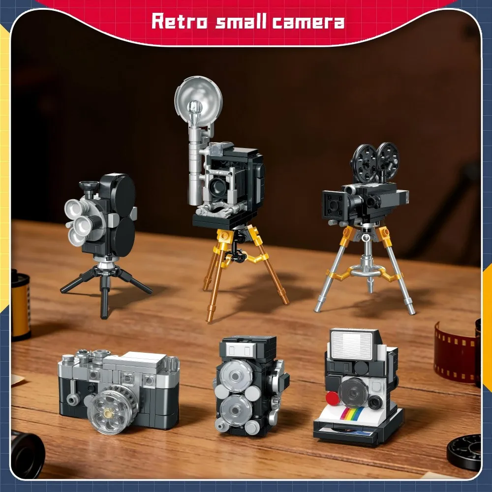 6-in-1 Retro Camera Collection Building Set - Vintage Film Camera Models, Miniature Collectible Display for Adult Fans