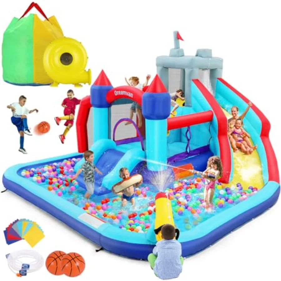 Aufblasbare Doppel-Wasserrutsche Hüpfburg für den Garten 10-in-1 Aufblasbarer Wasserpark mit Gebläse Planschbecken Kletterwand Multi-Spielbereich