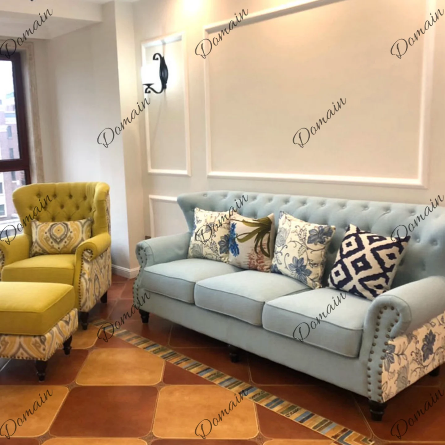 American country style furniture yellow leisure chair living room small apartment lazy single fabric sofa chair color matching