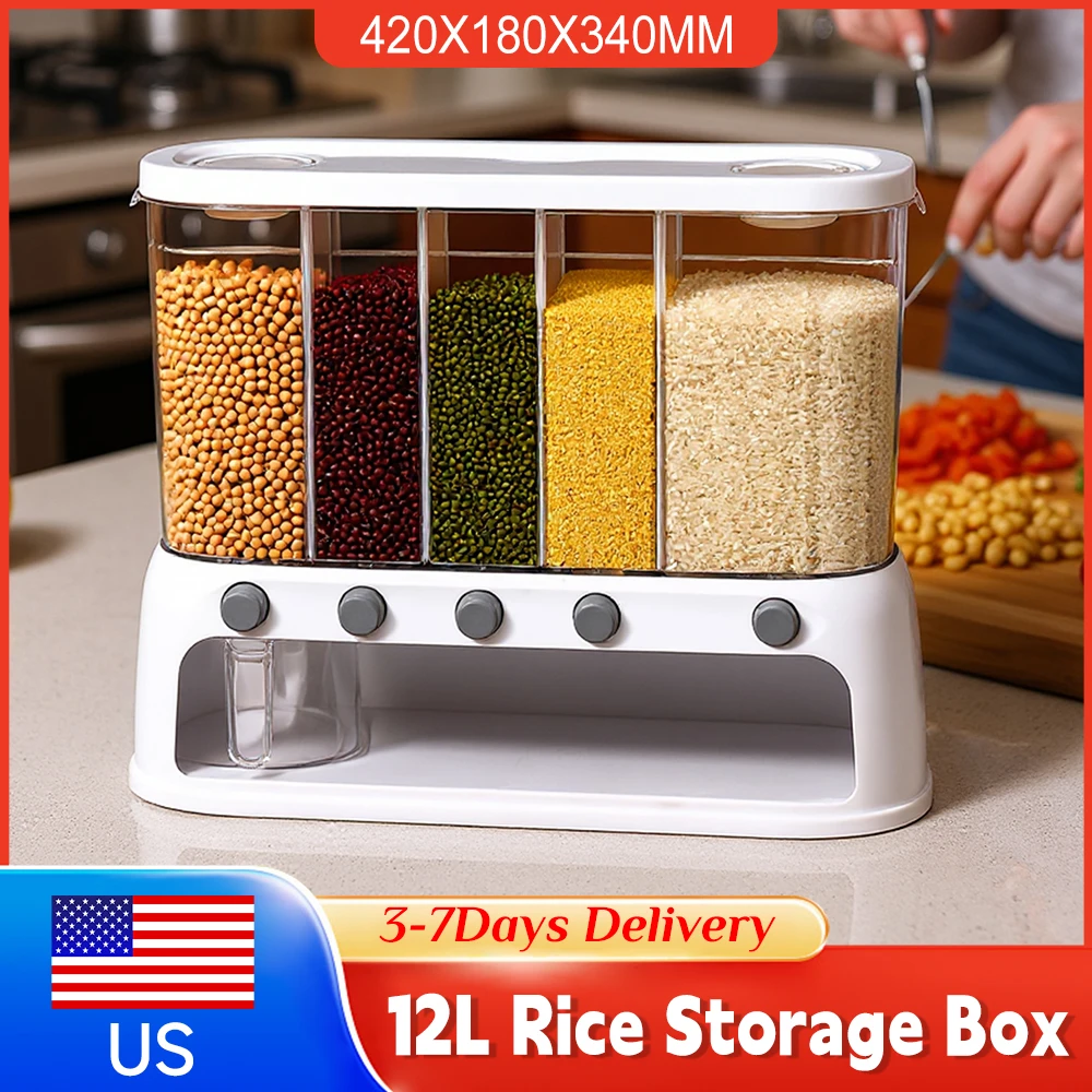

12L Dry Food Dispenser Rotating Cereal Grain Container Moisture Proof Rice Bucket for Kitchen Household Grain Storage Buckets ﻿