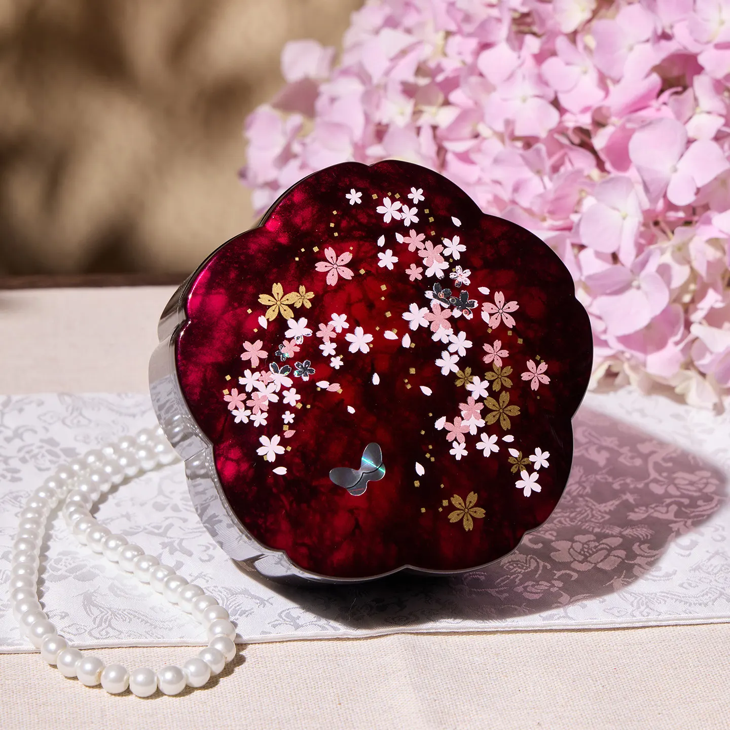 Japanese Lacquer Jewelry Box Handcrafted Resin Storage Box with Mother of Pearl Butterfly Design