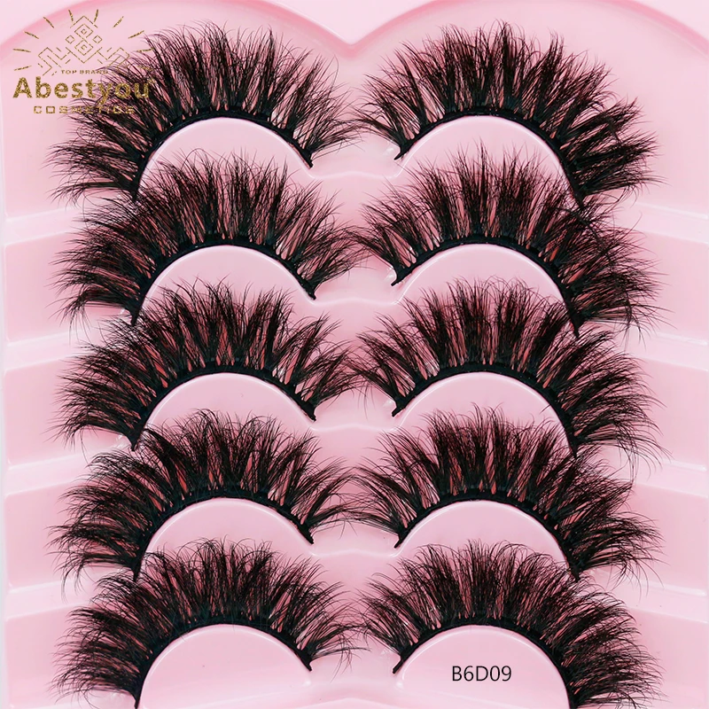 

Abestyou 5 Pairs Fluffy Thick Long Faux Mink 5D False Eyelash Extensions Light Thin Band Wispy Soft Individual Lashes Maquiagem