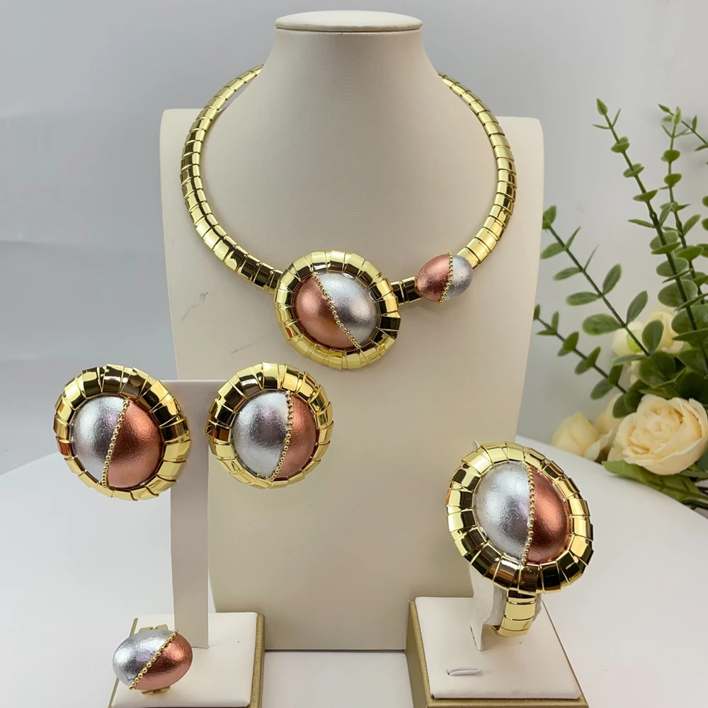 Brazilian Simple Style Big Bold Necklace Luxury Quality African Bride Jewelry Set For Women Party Gifts FHK29180