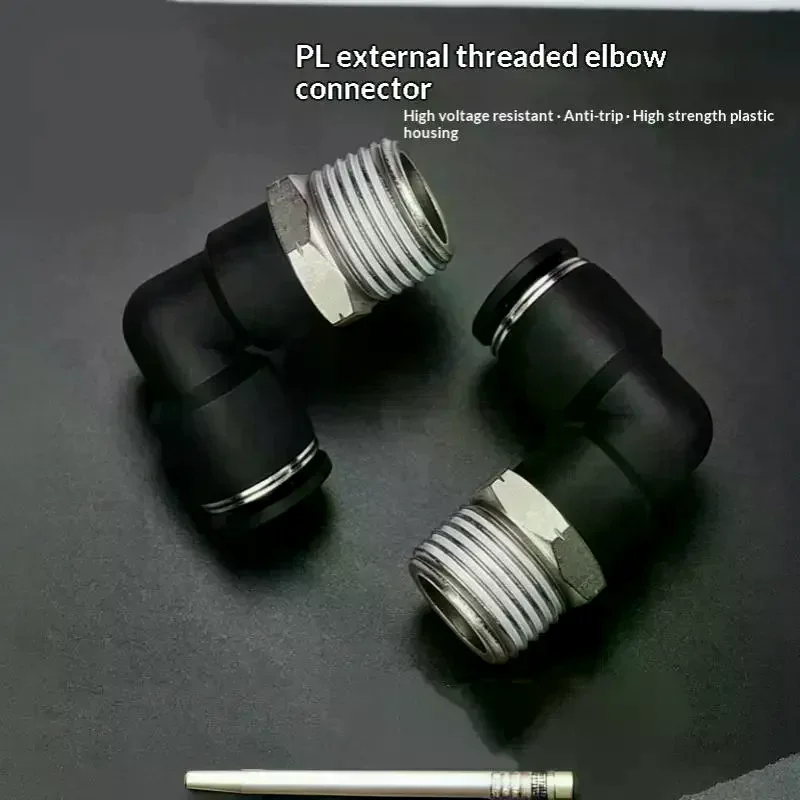 1Pcs PL4-01 PL6-02 PL8-03 Industrial Pneumatic Fitting 90 Degree Push Fit Copper Air Tube Connector Multiple BSP Thread Sizes