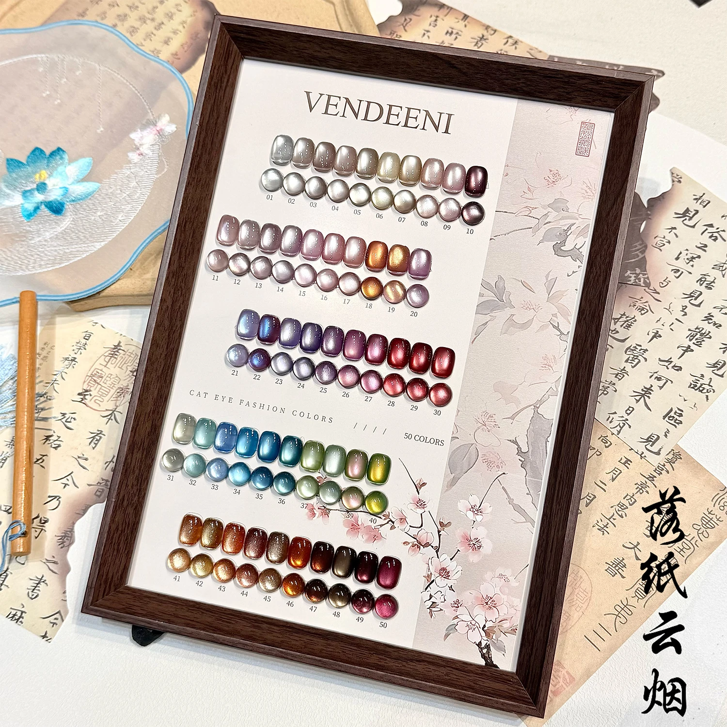 Vendeeni Nail Supplier 50colors Fall Winter Glass Beads Cat Eye Gel Polish Free TPO HEMA Moonlight Magnetic Cat Eye Nail Polish