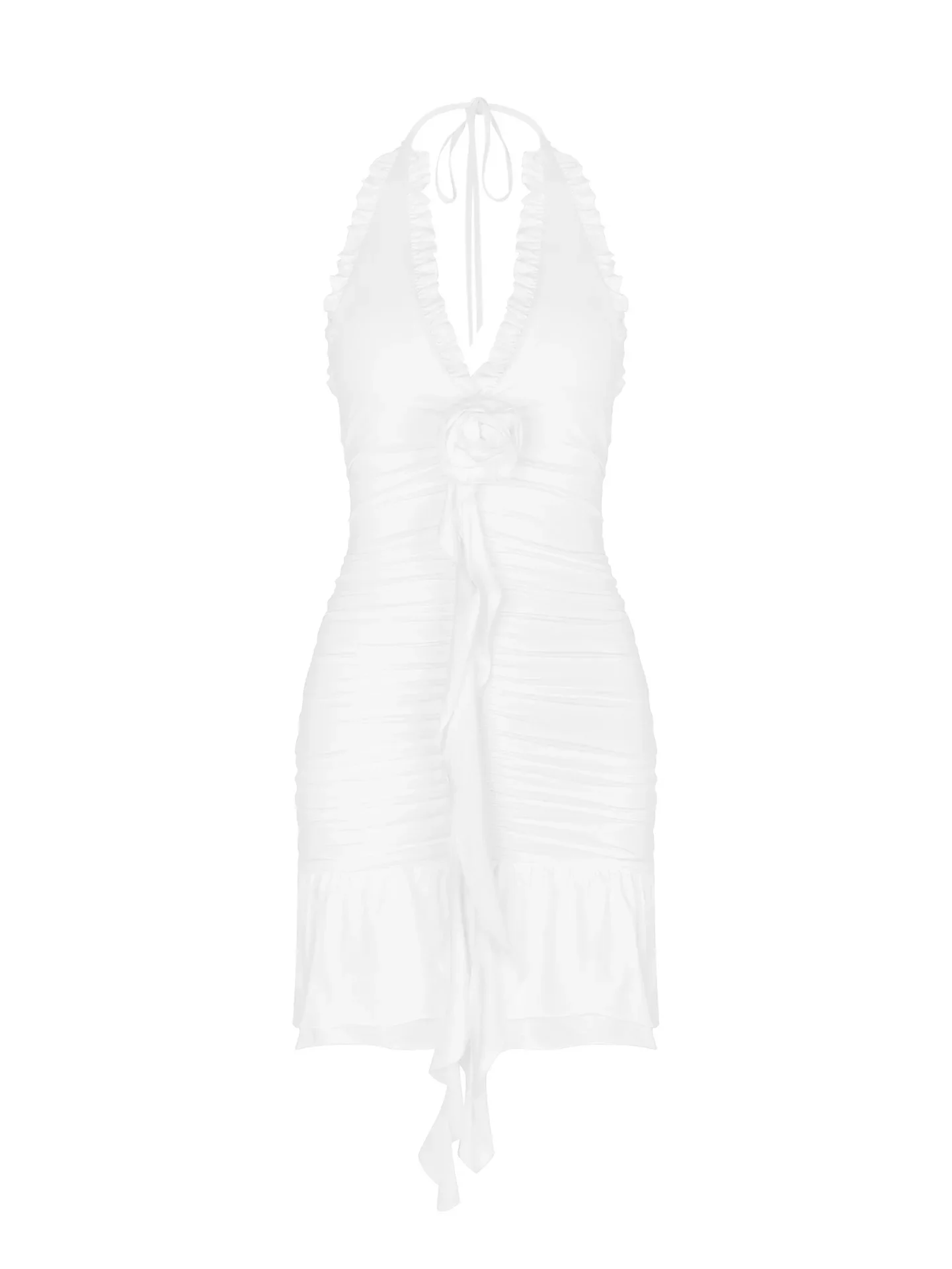 Robe sexy en V profond pour femmes, jupe moulante aux hanches, petite jupe au design blanc à col suspendu, chaud et épicé, nouveau style 2024