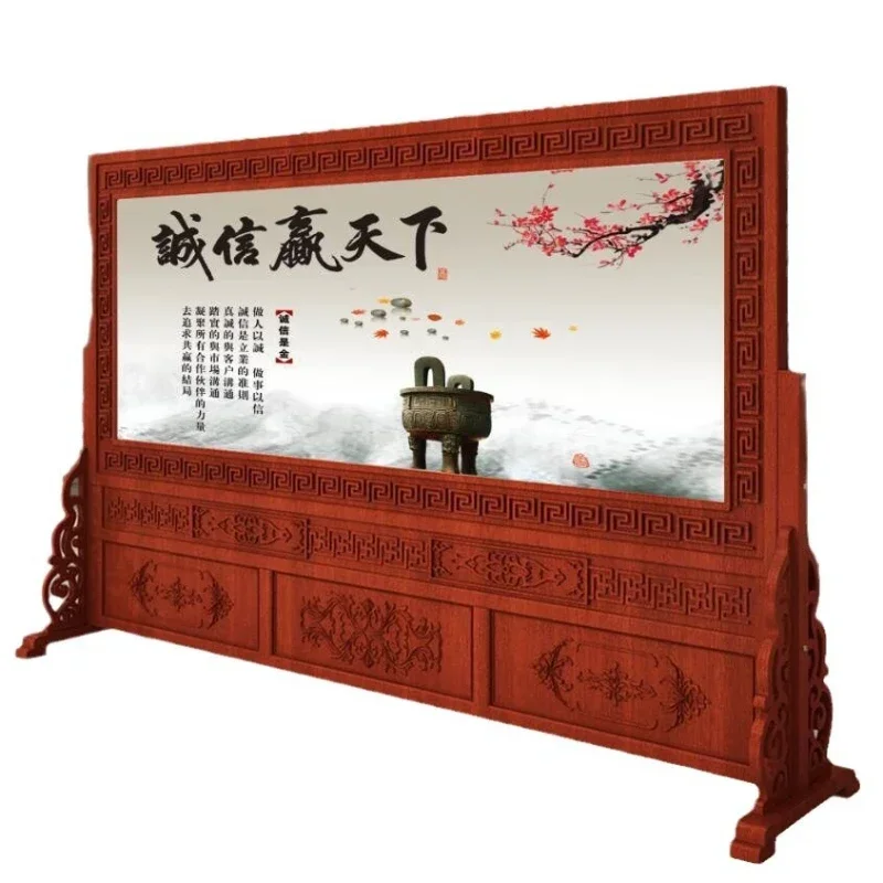 Chinese style door solid wood screen partition office company living room double-sided school hall entrance block walnut