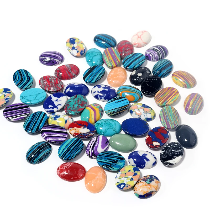 10 Stück synthetische türkisfarbene Cabochon ovale Druck flache Rückseite Cameo Cabochon lose Perlen für Schmuckherstellung DIY Halskette Ohrringe