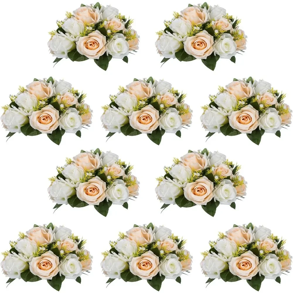 

15 Heads Plastic Roses With Base Artificial Flower Decoration，Fake Flower Ball Arrangement Bouquet Home Decor Wedding