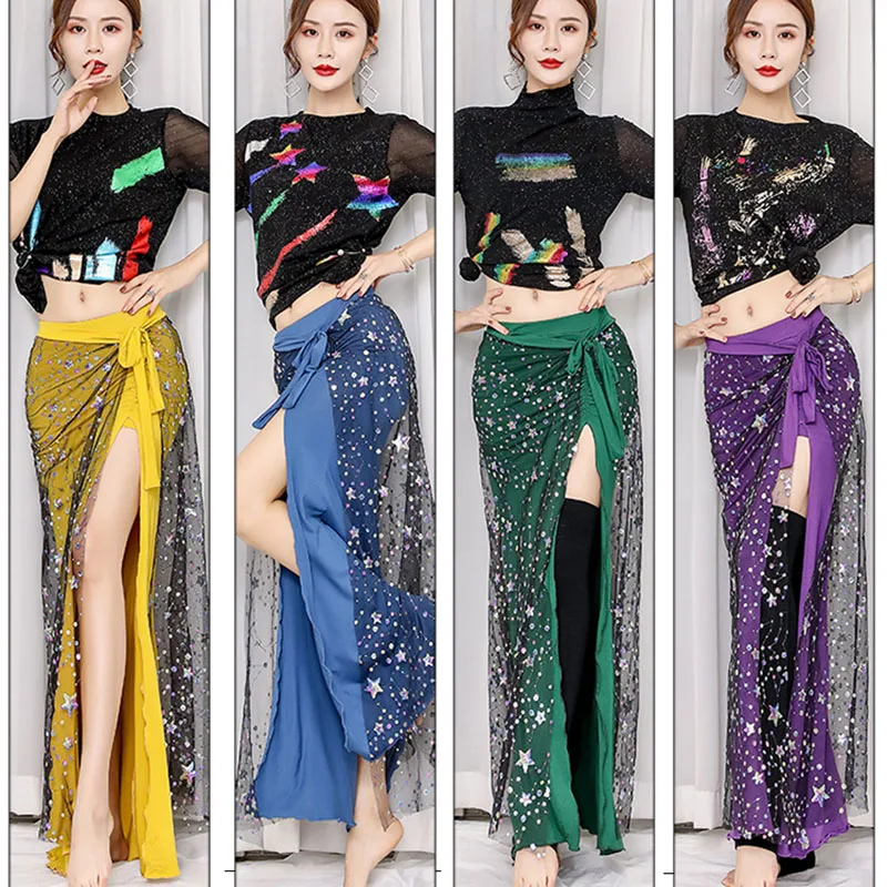 

Belly Dance Top Skirt Set Show Stage Dance Wear Long Skirt Suit Adults Sexy Women Feminina Adulta Tribal Performance Clothing