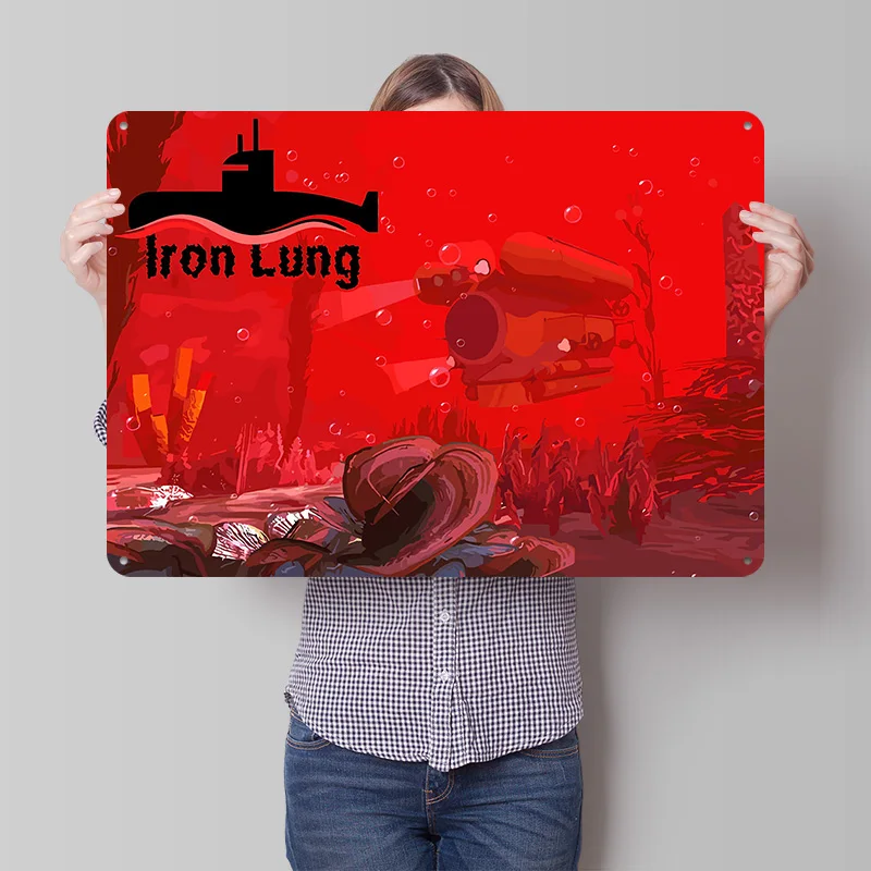 Iron Lung Submarine in Red Ocean 3D Texture Printed Poster Custom Vintage Metal Tin Plate Sign for Wall Art Home Decor Items